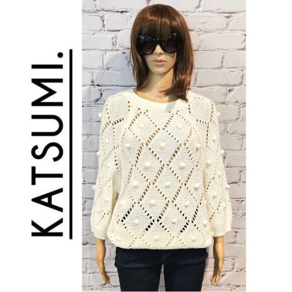 KATSUMI, Ivory open knit 3/4 sleeve sweater - Picture 4 of 12